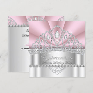 Quinceanera Prinsessa Rosa Vit Diamant Tiara Inbjudningar