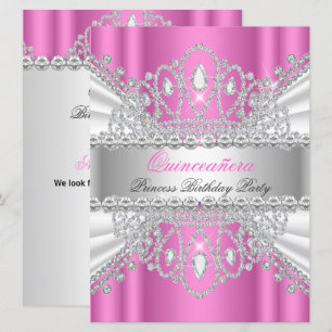 Quinceanera Prinsessa Rosa Vit Diamant Tiara Inbjudningar