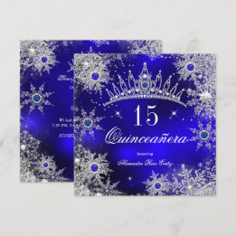 Quinceanera Prinsessa Royal Blå Snöflinga Tiara Inbjudningar