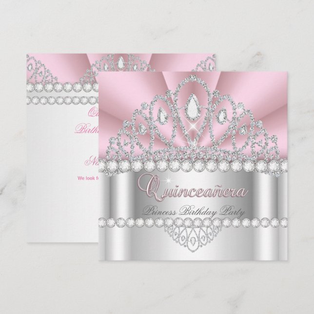 Quinceañera Prinsessa Tiara Födelsedagsfest Inbjudningar (Fram/baksida)