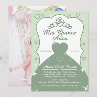 Quinceanera Prinsessa Tiara Glitter Foto Inbjudningar