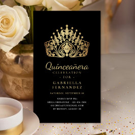Quinceanera Prinsessa Tiara Krona Svart Guld RSVP Tilläggskort