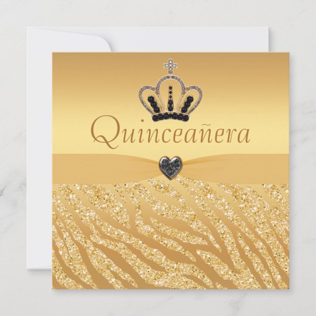 Quinceanera Prinskrona, Hjärta & Zebra Glitter Inbjudningar (Framsida)