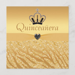 Quinceanera Prinskrona, Hjärta & Zebra Glitter Inbjudningar