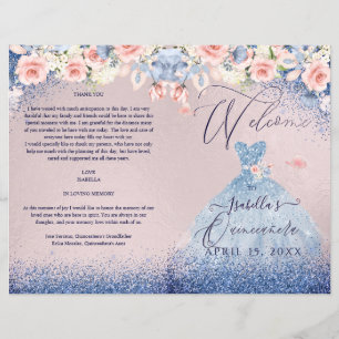 Quinceanera-program Blush Blommig Navy Glitter Klä