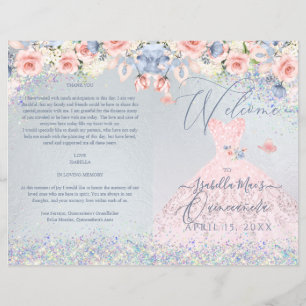 Quinceanera-program Blush Rosa Blommig Glitter Klä