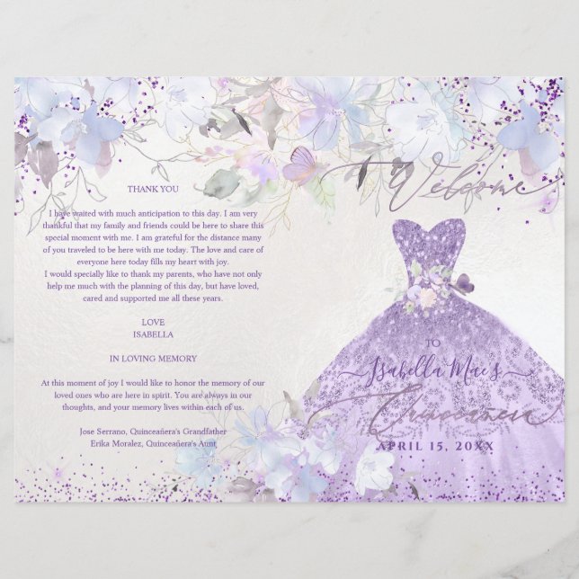 Quinceanera Program H2 Dusty Lilac Lila Gown (Framsida)