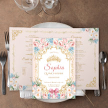 Quinceanera-programkort för Classy Rosa Bow-Blommi