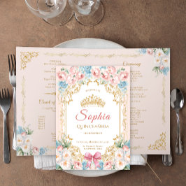 Quinceanera-programkort för Classy Rosa Bow-Blommi Meddelande