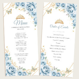 Quinceanera-programmeny för baby blue Guld Blommig Meny