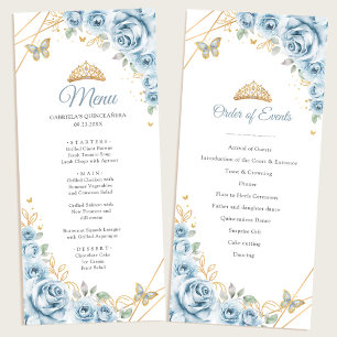 Quinceanera-programmeny för baby blue Guld Blommig Meny
