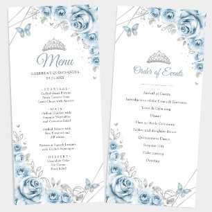 Quinceanera-programmeny för baby blue Silver Blomm Meny