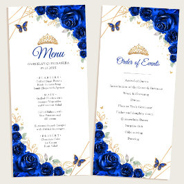 Quinceanera-programmeny för royal Blue Guld Blommi Meny