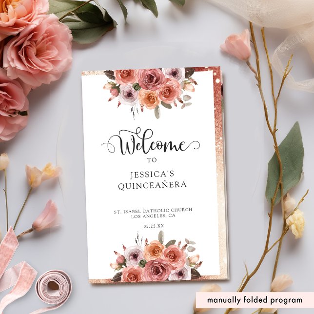 Quinceanera-programmet för Blommigten elegant Guld (Skapare uppladdad)