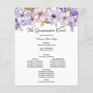 Quinceanera-programmet för elegant Lila Guld Blomm