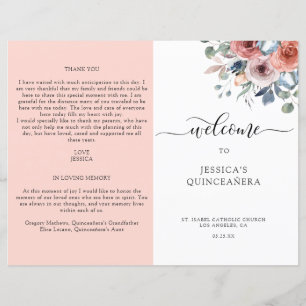 Quinceanera-programmet för och blå Blommigt
