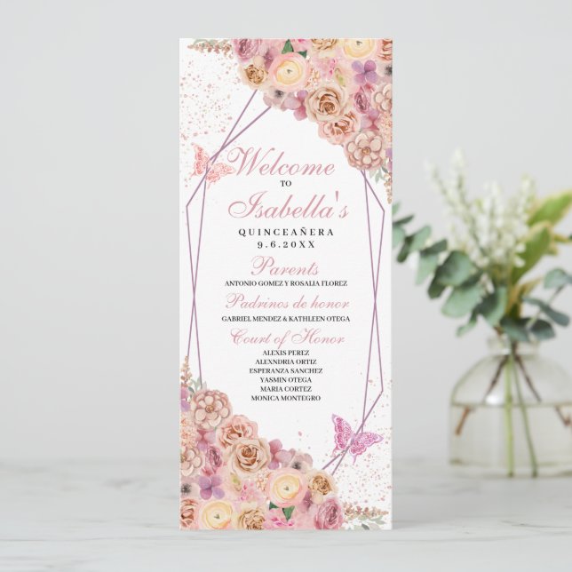 Quinceanera-programmet för  Rosa Blommigt Inbjudningar (Stående Fram)