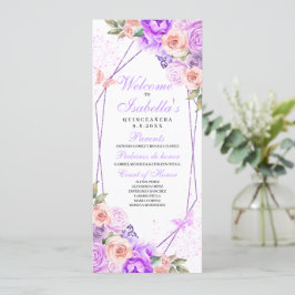 Quinceanera-programmet för rosa och Lila Blommigt Inbjudningar