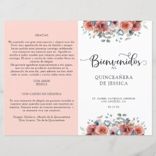 Quinceanera-programmet för spanska, och blå Blomm