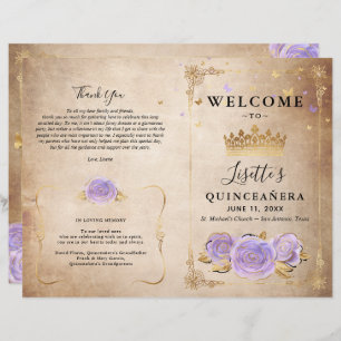 Quinceanera-programmet Light Lila Guld Parchment Q