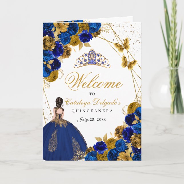 Quinceanera-programmet Royal Blue & Guld Butterfly Inbjudan (Framsida)