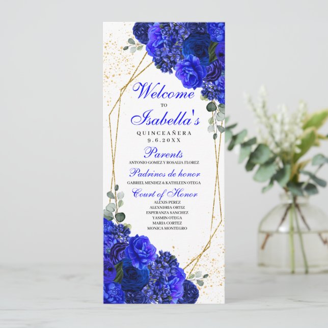 Quinceanera-programmet royal Blue och Guld Blommig Inbjudningar (Stående Fram)