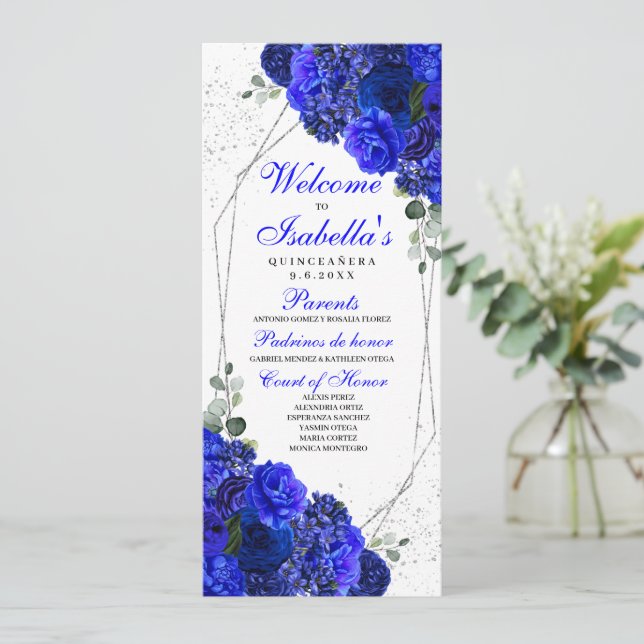 Quinceanera-programmet royal Blue och Silver Blomm Inbjudningar (Stående Fram)