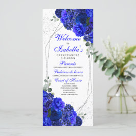 Quinceanera-programmet royal Blue och Silver Blomm Inbjudningar