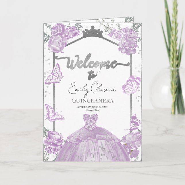 Quinceanera Programs Lavender Dress Blommigt Silve Program (Framsida)