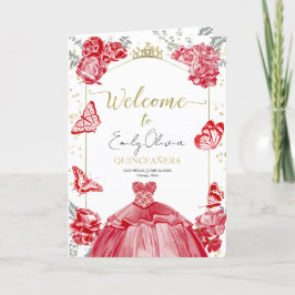 Quinceanera Programs Red Dress Blommigt Gold Foil Program
