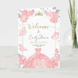 Quinceanera Programs Rosa Dress Blommigt Gold Foil Program