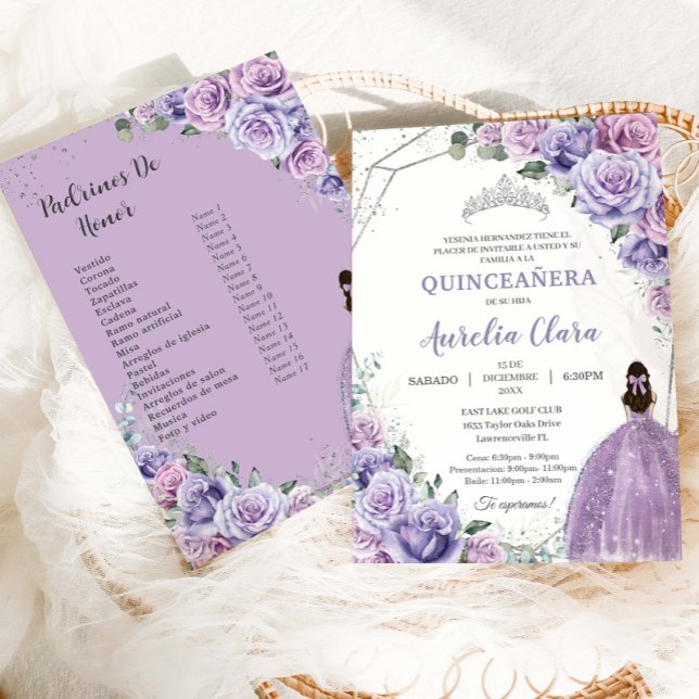 Quinceañera Purple Lilac Floral 15 Años Padrinos  Inbjudningar (Skapare uppladdad)