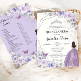 Quinceañera Purple Lilac Floral 15 Años Padrinos Inbjudningar