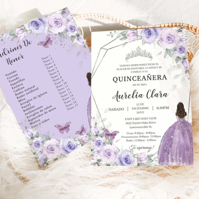 Quinceañera Purple Lilac Floral 15 Años Padrinos Inbjudningar (Skapare uppladdad)