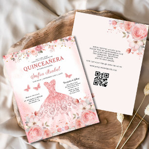 Quinceañera QR-koden  Rosa ros-Blommigten