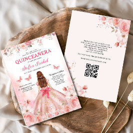 Quinceañera QR-koden Rosa ros-Blommigten Inbjudningar