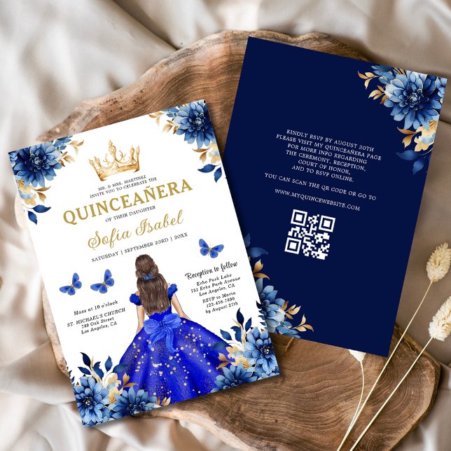 Quinceanera QR Royal Blue Butterfly Princess Inbjudningar (Skapare uppladdad)