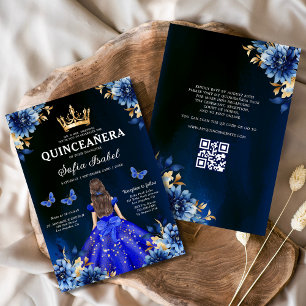 Quinceanera QR Royal Blue Butterfly Princess Inbjudningar