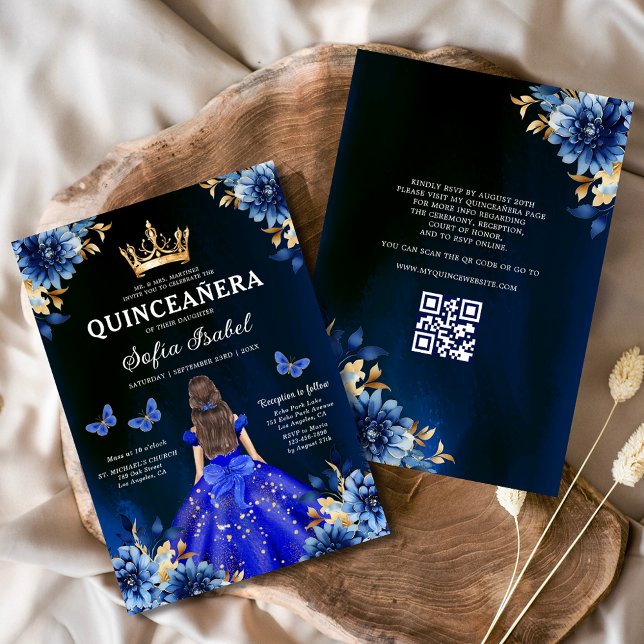 Quinceanera QR Royal Blue Butterfly Princess Inbjudningar (Skapare uppladdad)