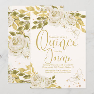 Quinceanera Quince Akvarell Fjärilar Elfenben Inbjudningar