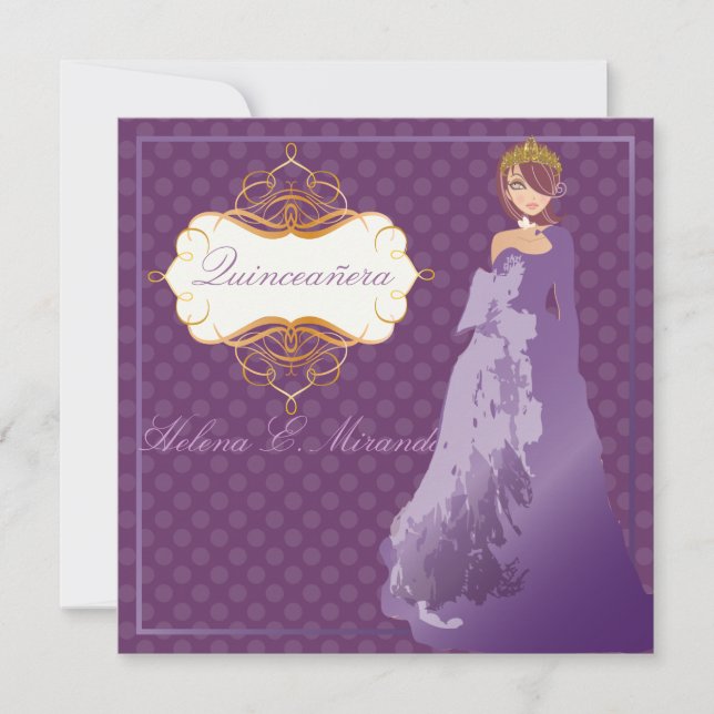 Quinceañera/Quince años princess/polka dots Inbjudningar (Framsida)