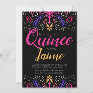 Quinceanera Quince Rolig Prickig Blommig Rosa Svar Inbjudningar