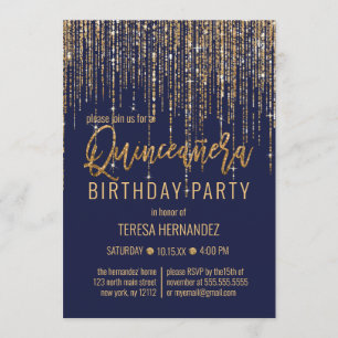 Quinceañera Quinceañera (nyblå Guld) Inbjudningar