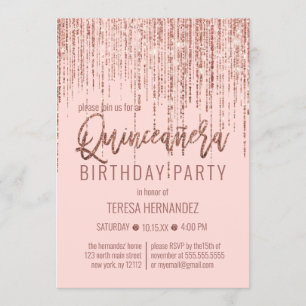 Quinceañera Quinceañera rosa ros Glitter Inbjudningar