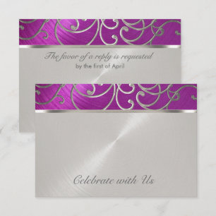Quinceanera Raspberry och Silver Filigree Swirls Inbjudningar