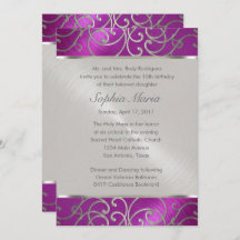 Quinceanera Raspberry och Silver Filigree Swirls