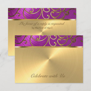 Quinceanera Raspberry Rosa Guld Filigree Swirls Inbjudningar