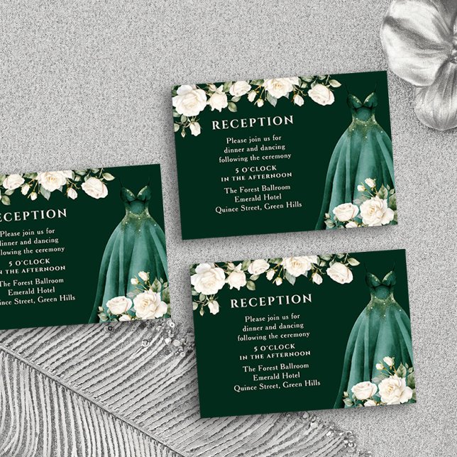 Quinceanera Reception Princess Dress Ro Grönt Tilläggskort (Quinceanera Reception Card from the Princess Dress and Roses Quinceanera Collection by Darling & May)