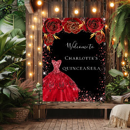 Quinceanera Red Black blommigts välkommen Poster