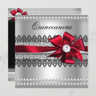Quinceanera Red Bow Black Pearl Snöre Diamond Inbjudningar